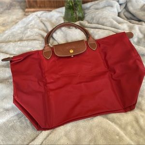 Like New Longchamp Le Pliage Red Folding Nylon Tote